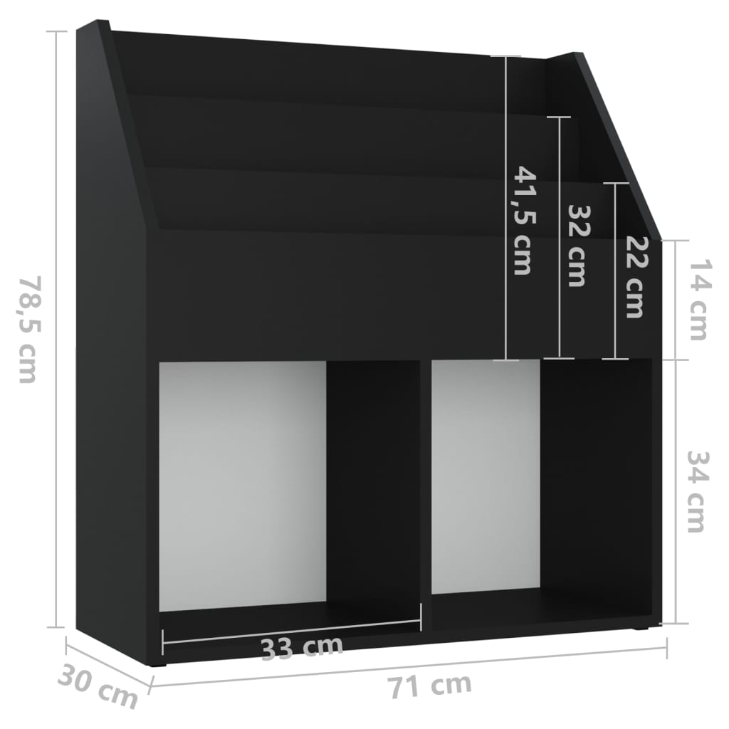 vidaXL fekete forgácslap gyerek újságtartó 71x30x78,5 cm