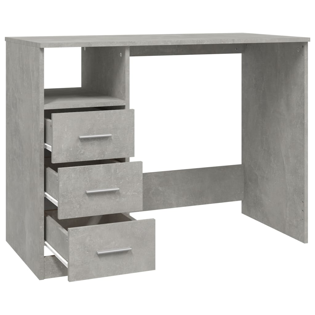 vidaXL betonszürke színű szerelt fa íróasztal fiókokkal 102x50x76 cm