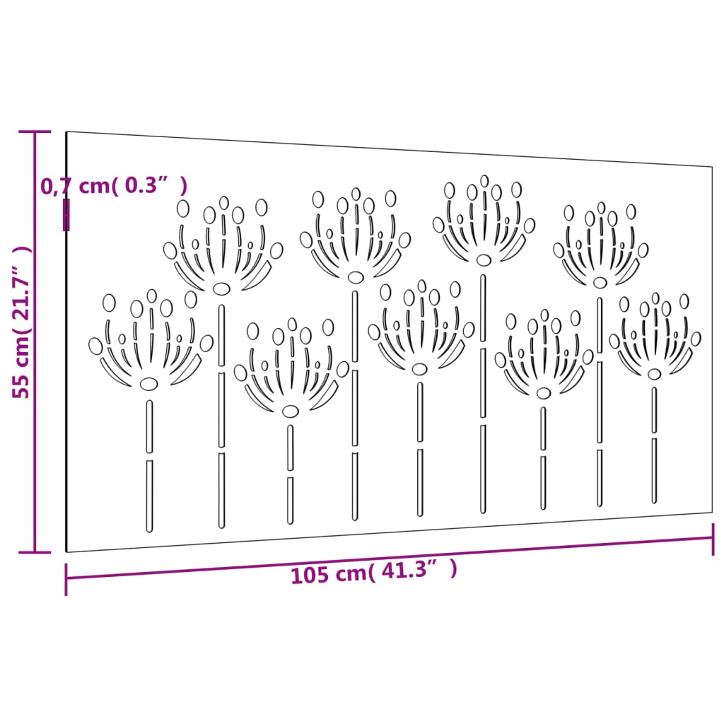 vidaXL virágmintás corten acél kerti faldísz 105 x 55 cm