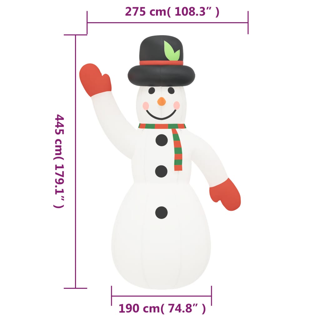 vidaXL felfújható hóember LED-ekkel 455 cm