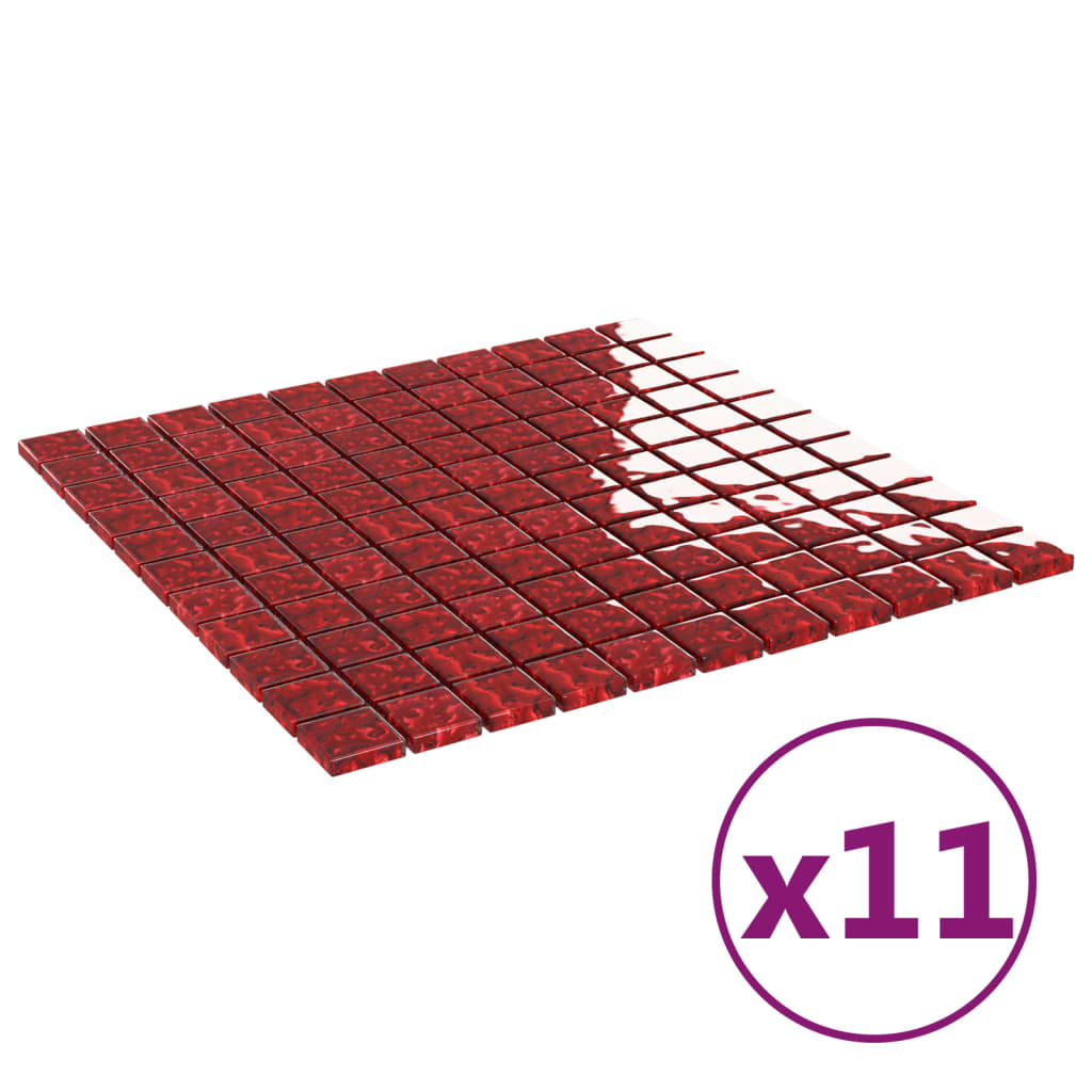 vidaXL 11 db piros üveg mozaikcsempe 30 x 30 cm