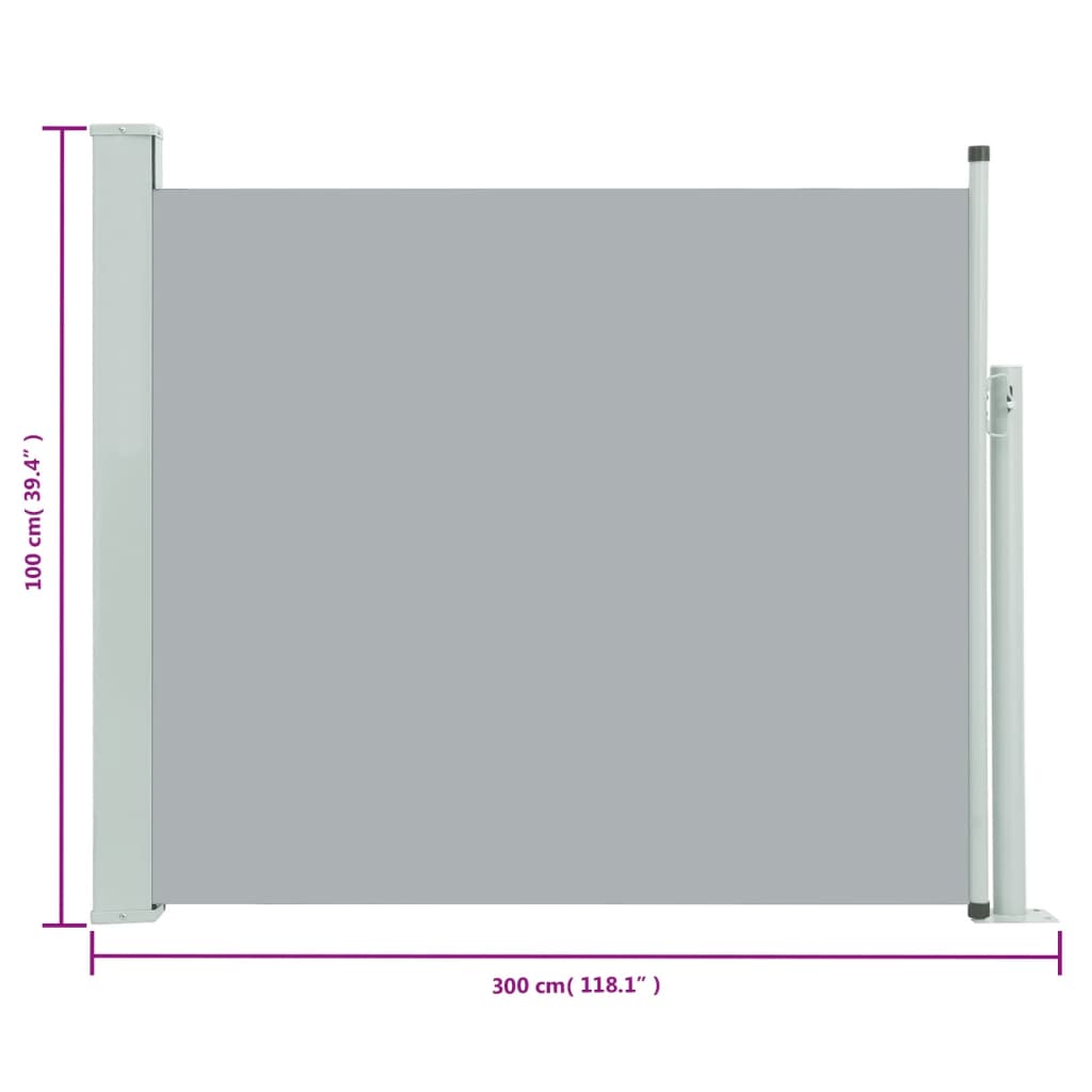 vidaXL szürke kihúzható oldalsó teraszi napellenző 100 x 300 cm