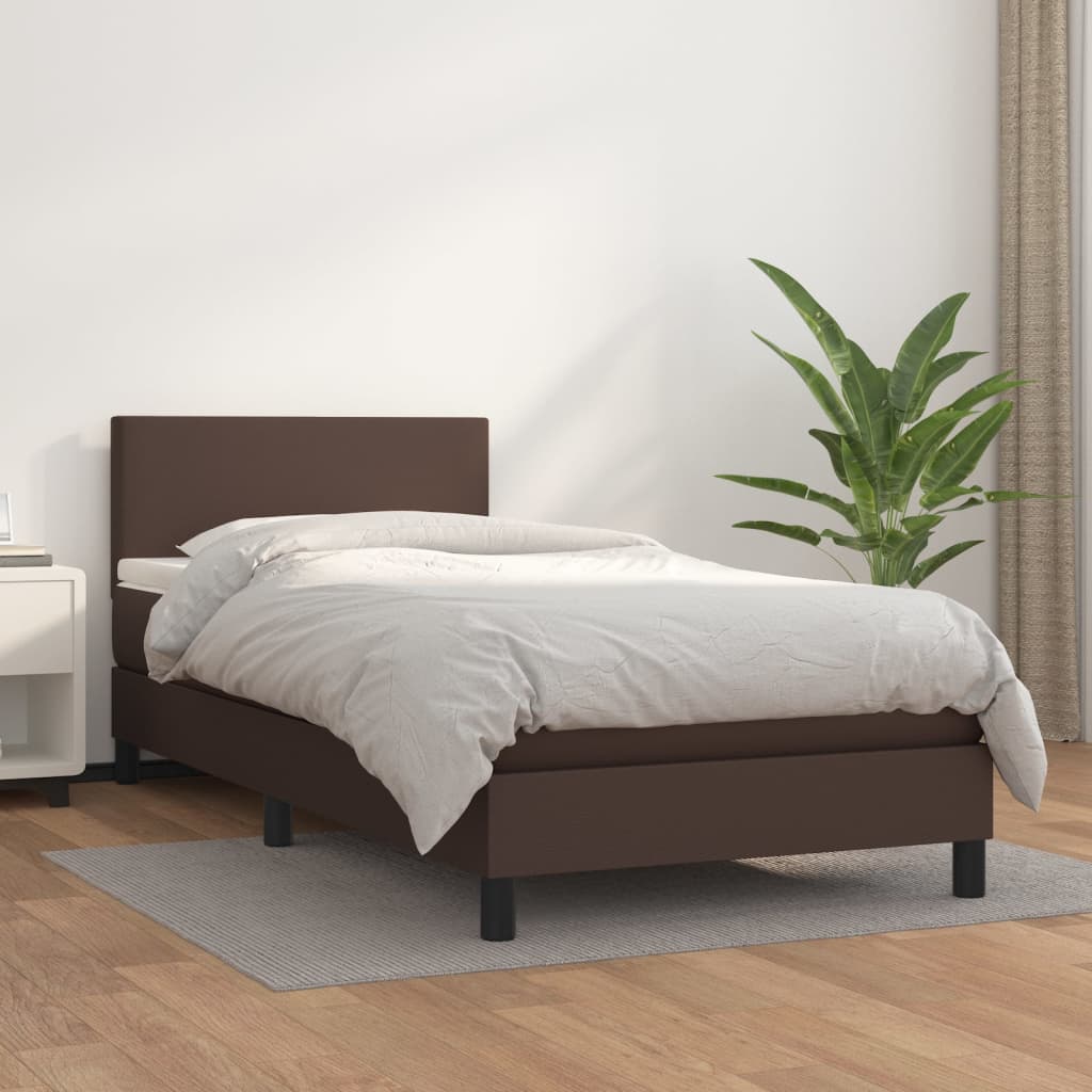 vidaXL barna műbőr rugós ágy matraccal 100 x 200 cm