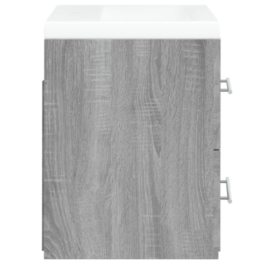 vidaXL szürke sonoma színű szerelt fa mosdószekrény beépített mosdóval