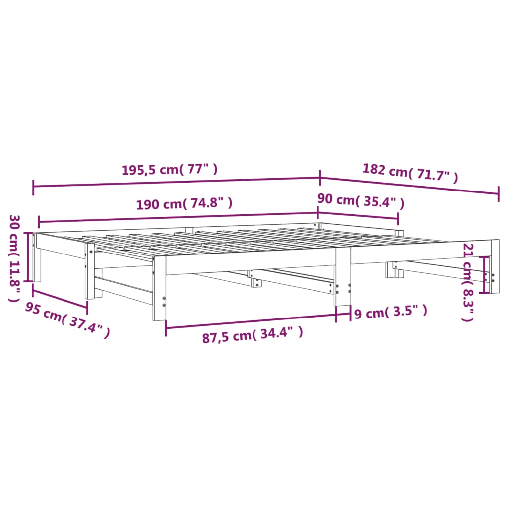vidaXL mézbarna tömör fenyőfa kihúzható kanapéágy 2x(90x190) cm