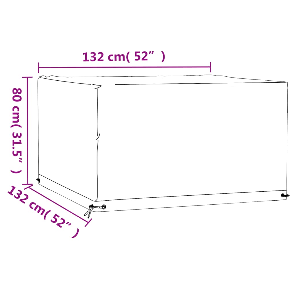 vidaXL 2 db négyzet alakú kerti bútorhuzat 8 fűzőlyukkal 132x132x80 cm
