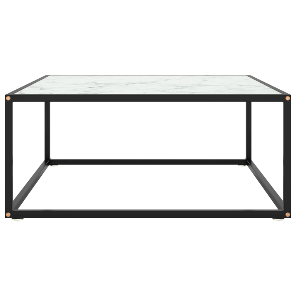vidaXL fekete dohányzóasztal fehér márvány mintás üveggel 80x80x35 cm