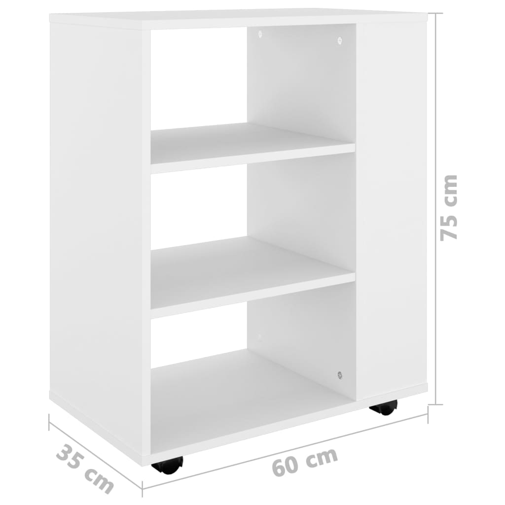 vidaXL fehér forgácslap kerekes szekrény 60 x 35 x 75 cm