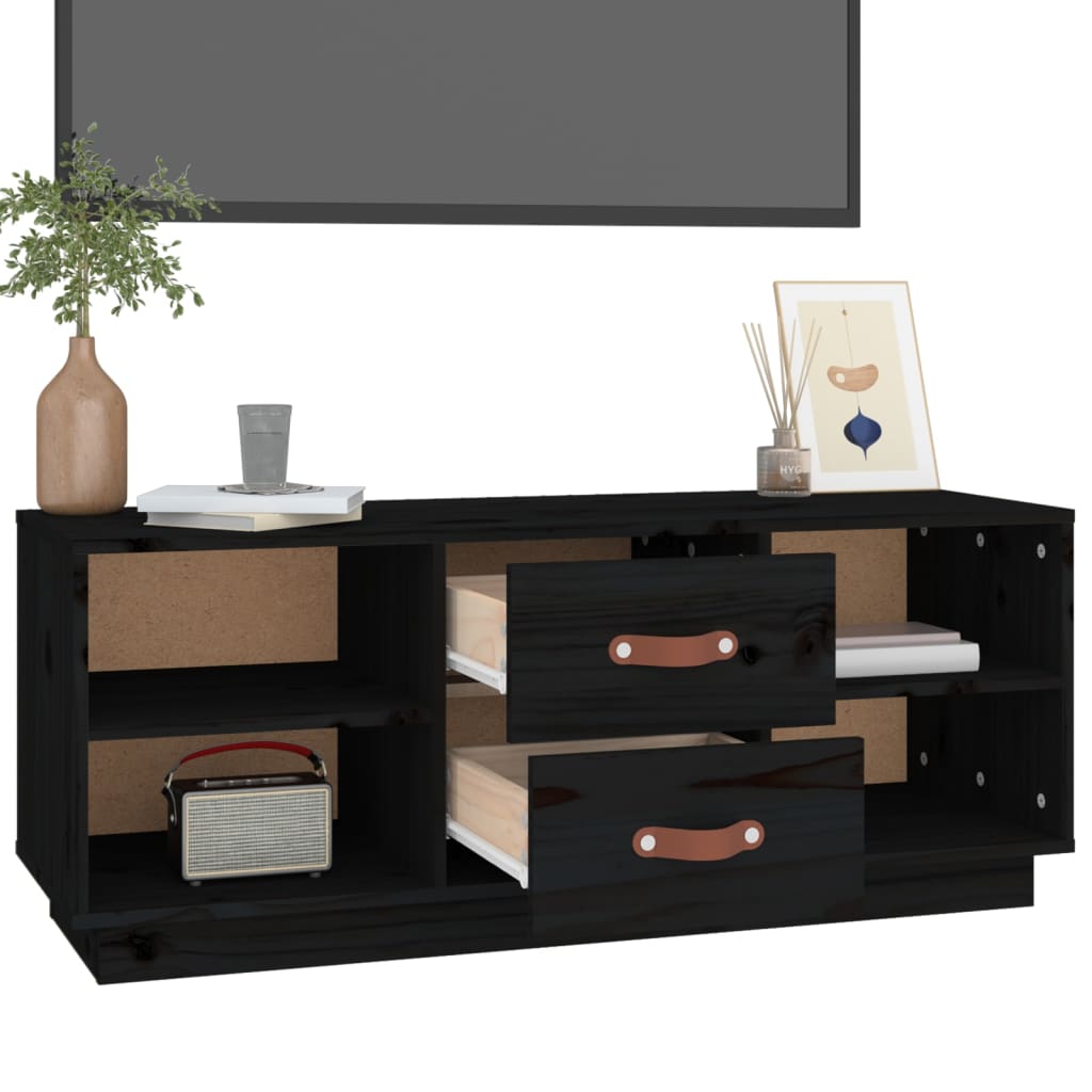 vidaXL fekete tömör fenyőfa TV-szekrény 100 x 34 x 40 cm