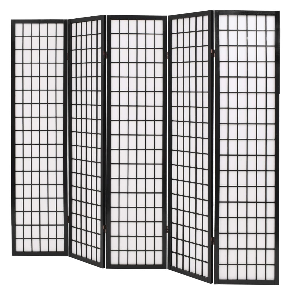 vidaXL 5 paneles, fekete, japán stílusú paraván 200 x 170 cm