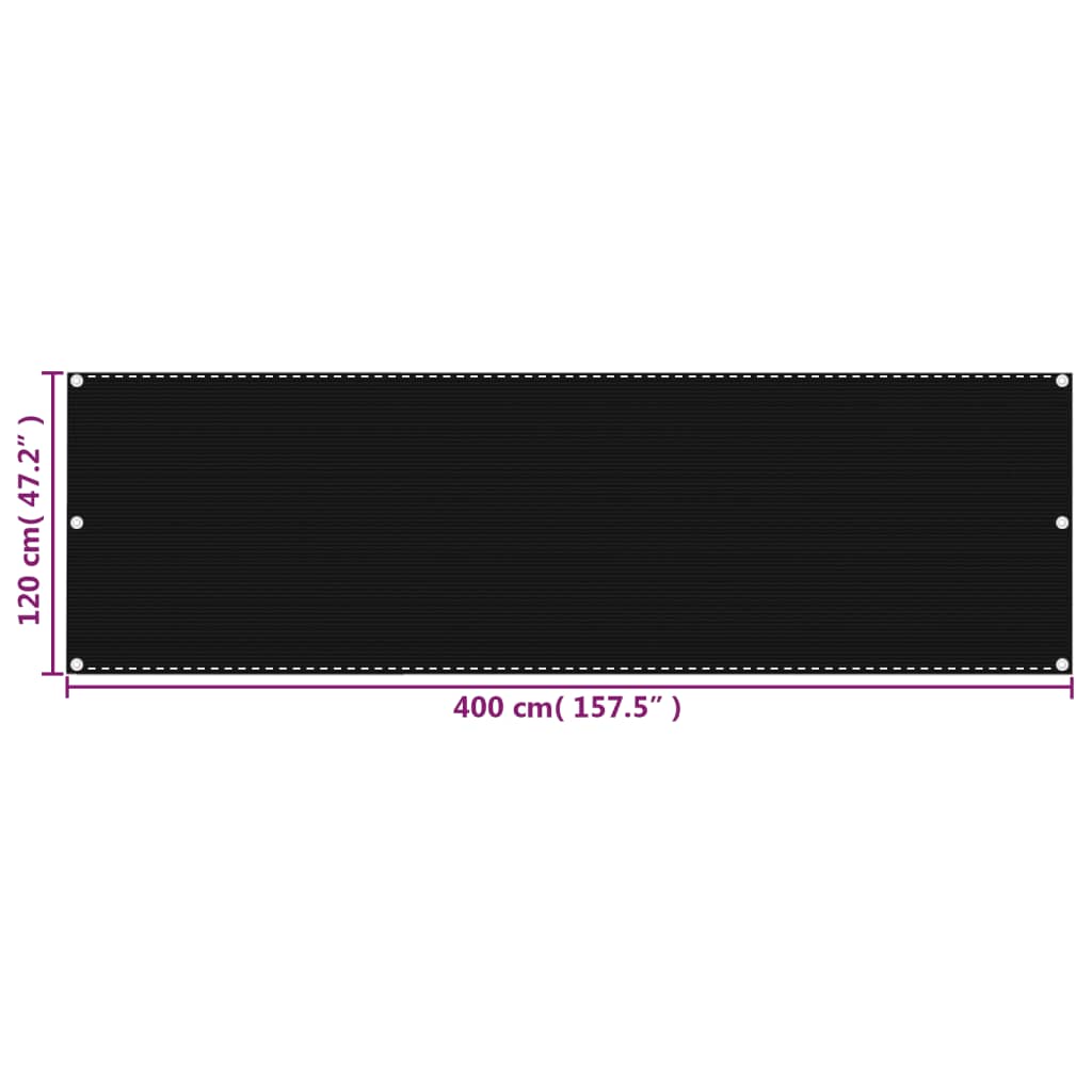 vidaXL fekete HDPE erkélytakaró 120 x 400 cm