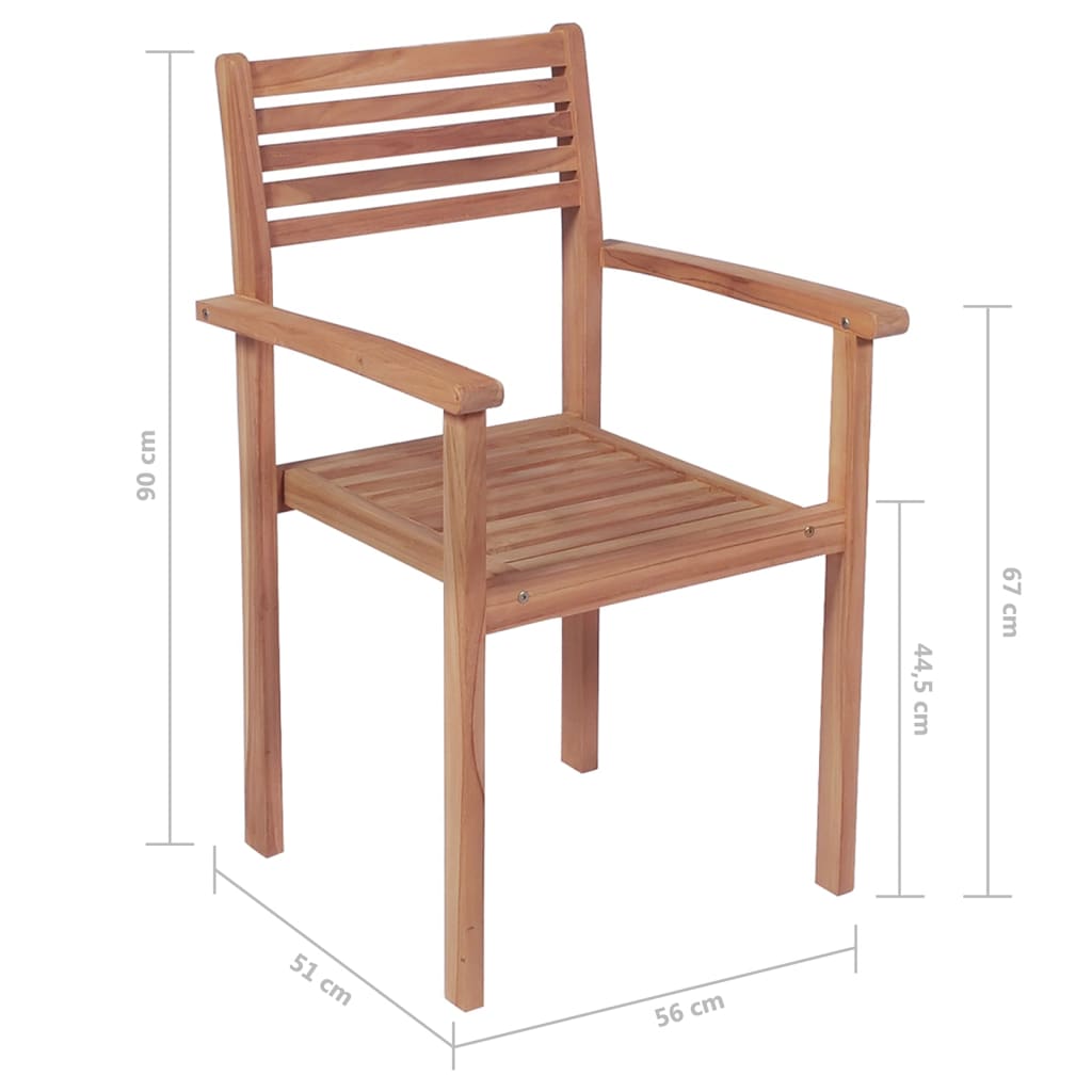 vidaXL 6 db rakásolható tömör tíkfa kerti szék