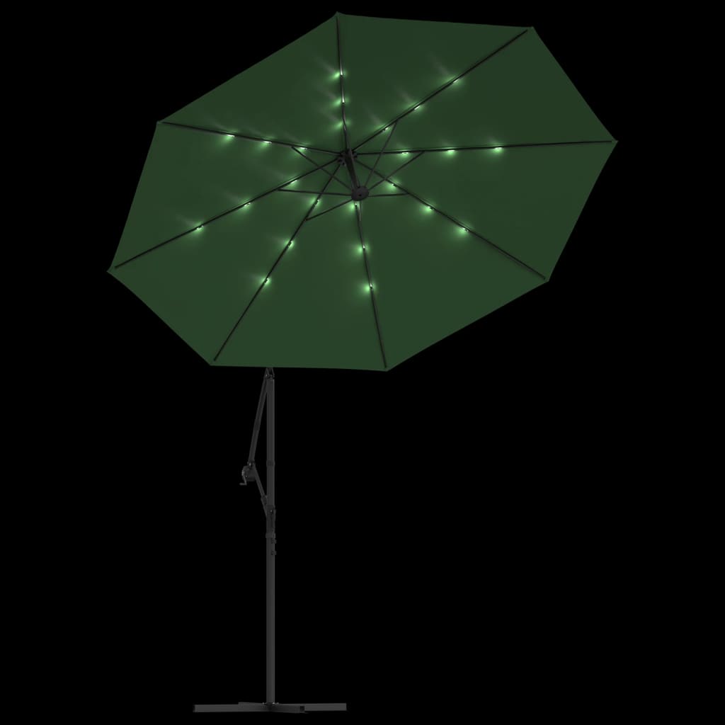 vidaXL zöld függőernyő LED-del, fém rúddal 300 cm