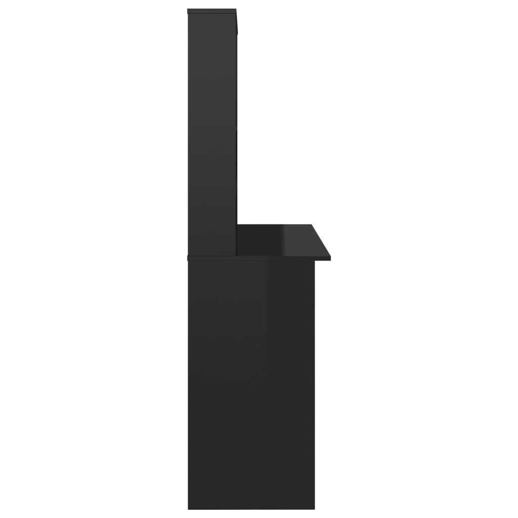 vidaXL magasfényű fekete forgácslap íróasztal polcokkal 110x45x157 cm