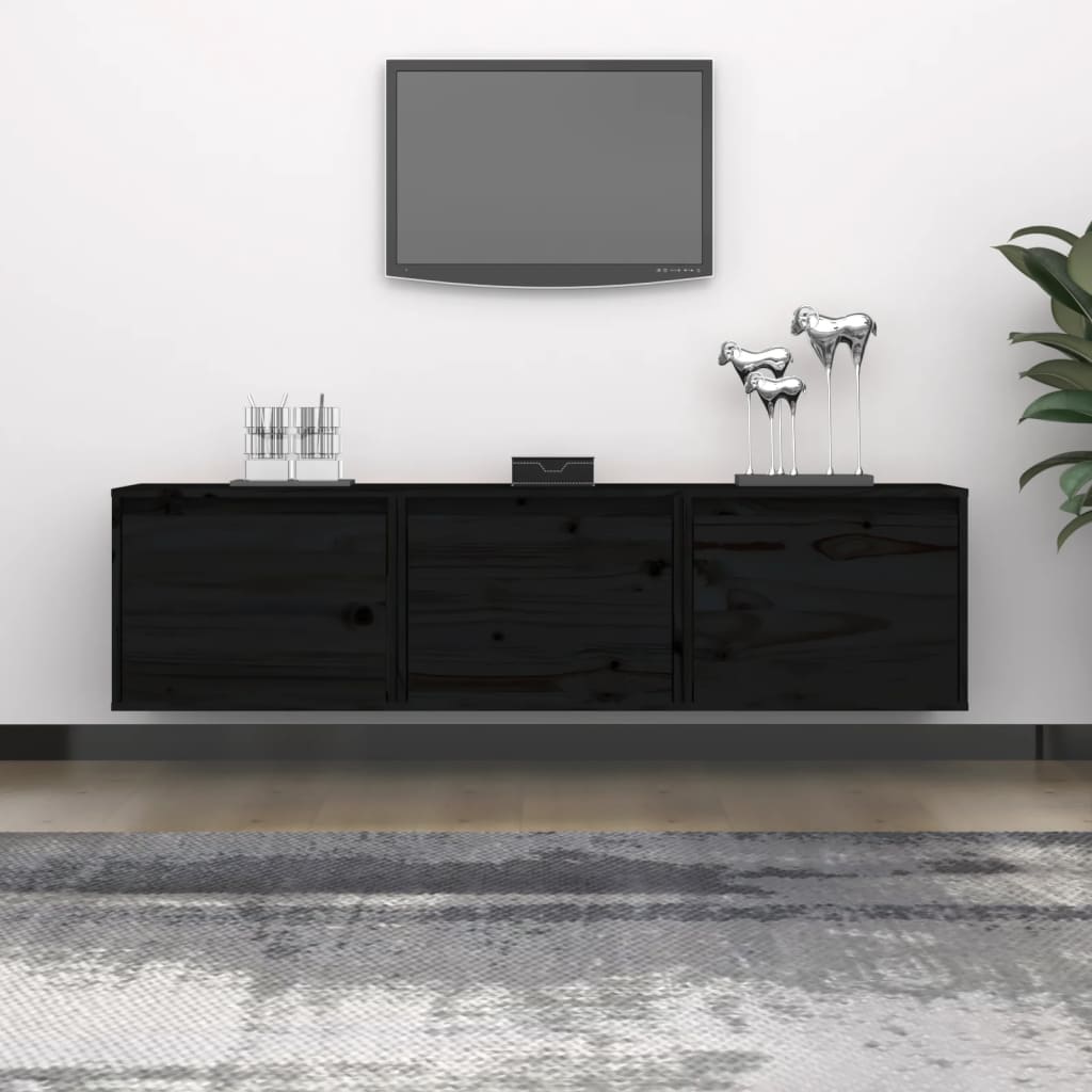 vidaXL 3 darab fekete tömör fenyőfa TV-szekrény