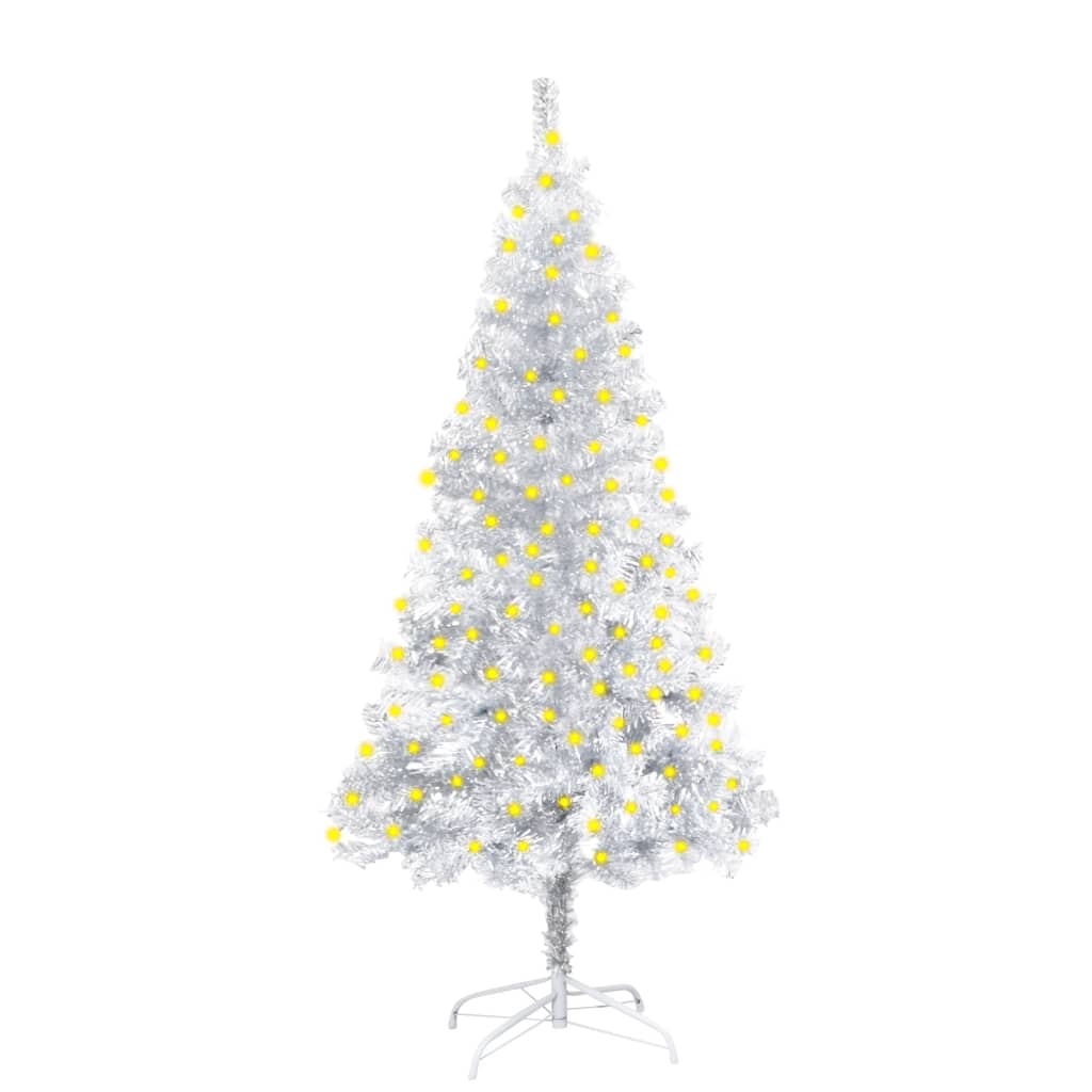 vidaXL ezüstszínű PET műkarácsonyfa LED fényekkel és talppal 150 cm