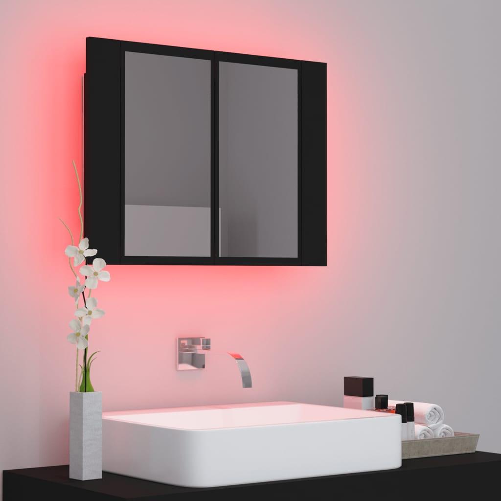 vidaXL fekete akril LED-es fürdőszobaszekrény tükörrel 60x12x45 cm