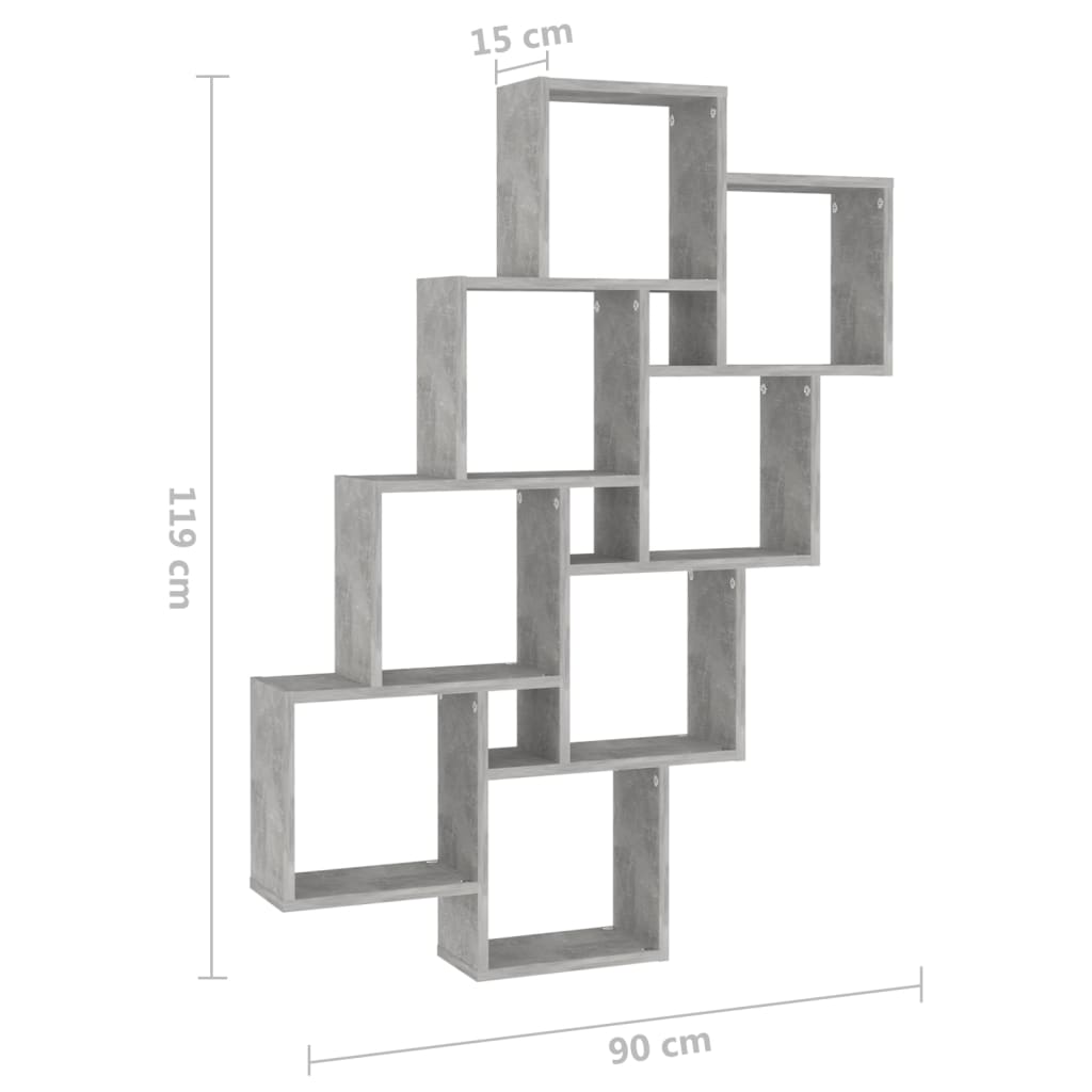 vidaXL betonszürke négyszögletes forgácslap fali polc 90 x 15 x 119 cm