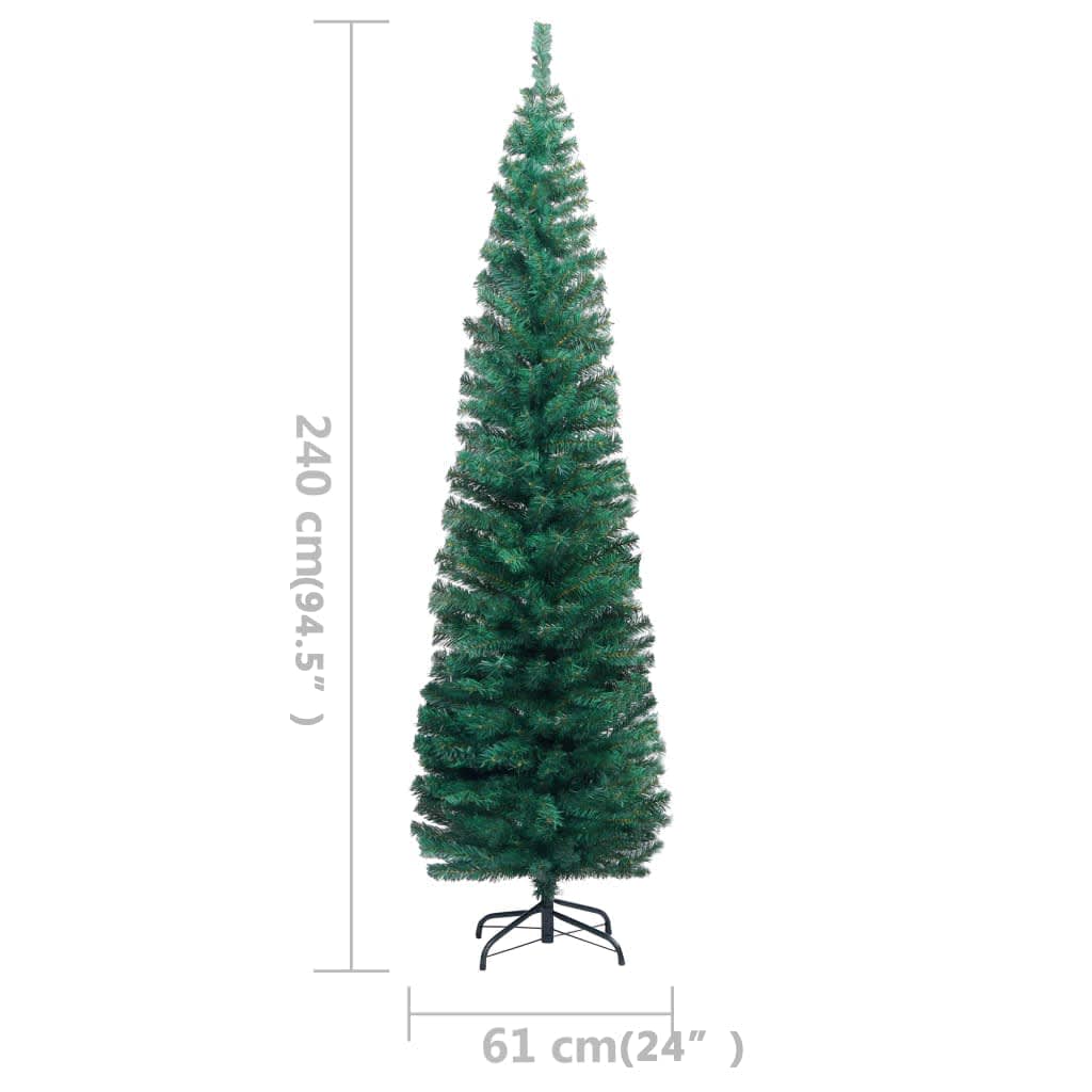 vidaXL zöld megvilágított vékony műkarácsonyfa gömb szettel 240 cm