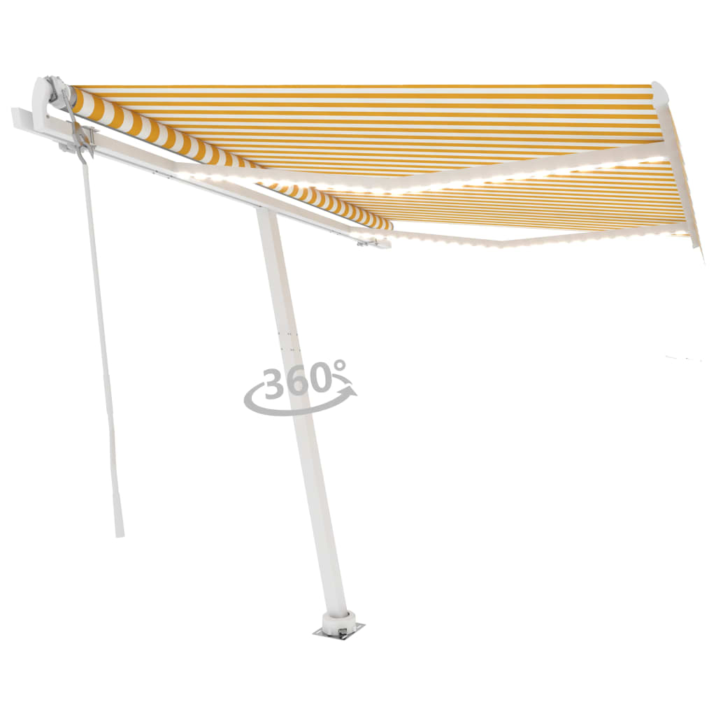 vidaXL sárga-fehér szélérzékelős és LED-es napellenző 350 x 250 cm