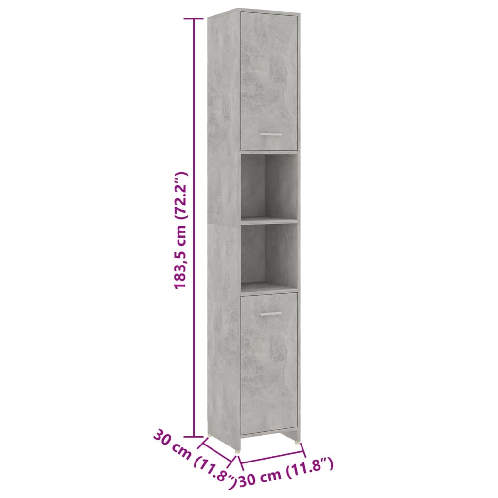 vidaXL 4 részes betonszürke forgácslap fürdőszobai bútorszett