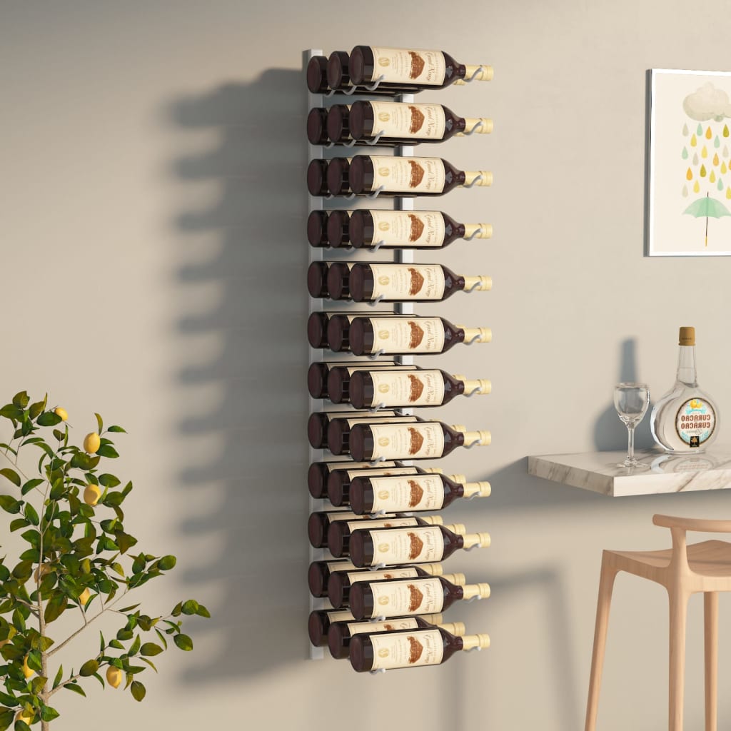 vidaXL fehér vas falra szerelhető bortartó állvány 36 palacknak