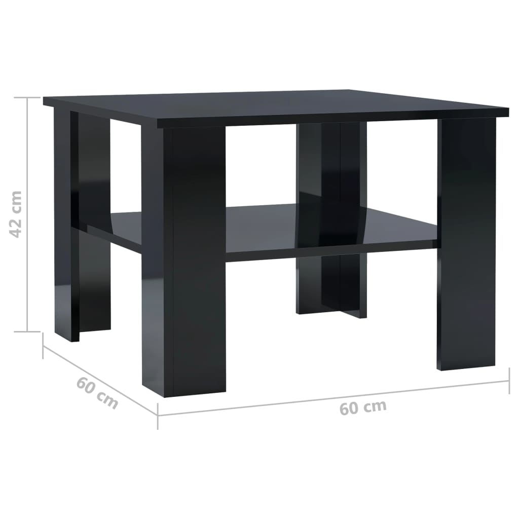 vidaXL magasfényű fekete forgácslap dohányzóasztal 60 x 60 x 42 cm