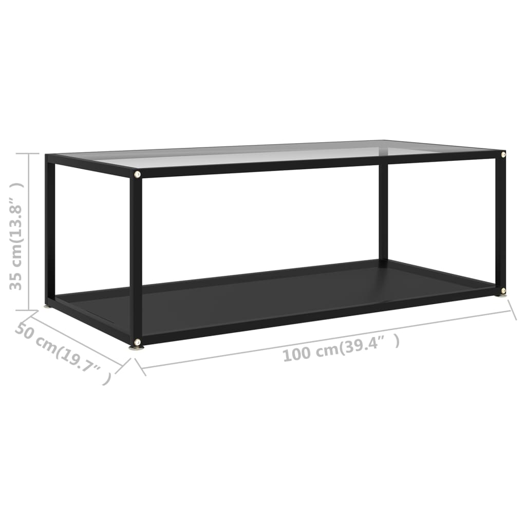 vidaXL fekete és átlátszó edzett üveg dohányzóasztal 100 x 50 x 35 cm