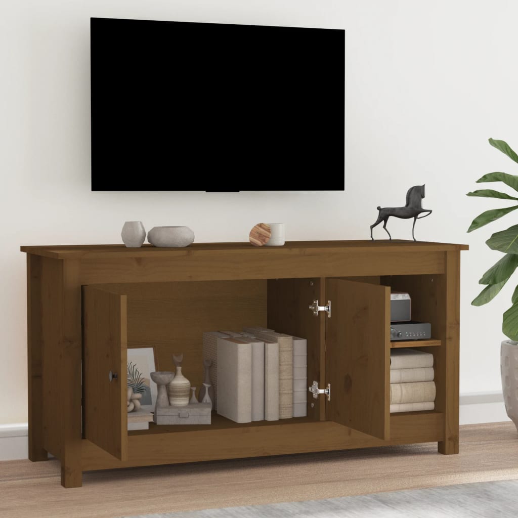 vidaXL mézbarna tömör fenyőfa TV-szekrény 103 x 36,5 x 52 cm