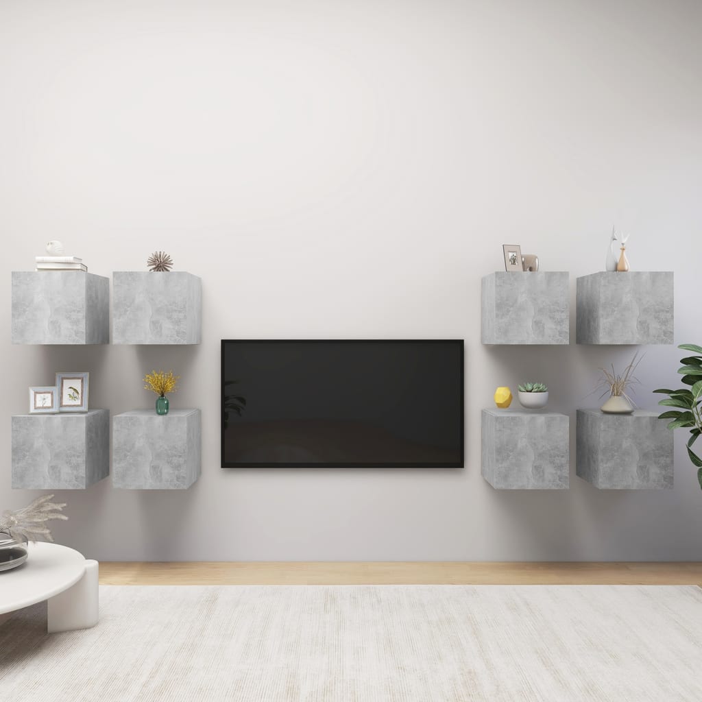 vidaXL 8 db betonszürke falra szerelhető TV-szekrény 30,5 x 30 x 30 cm
