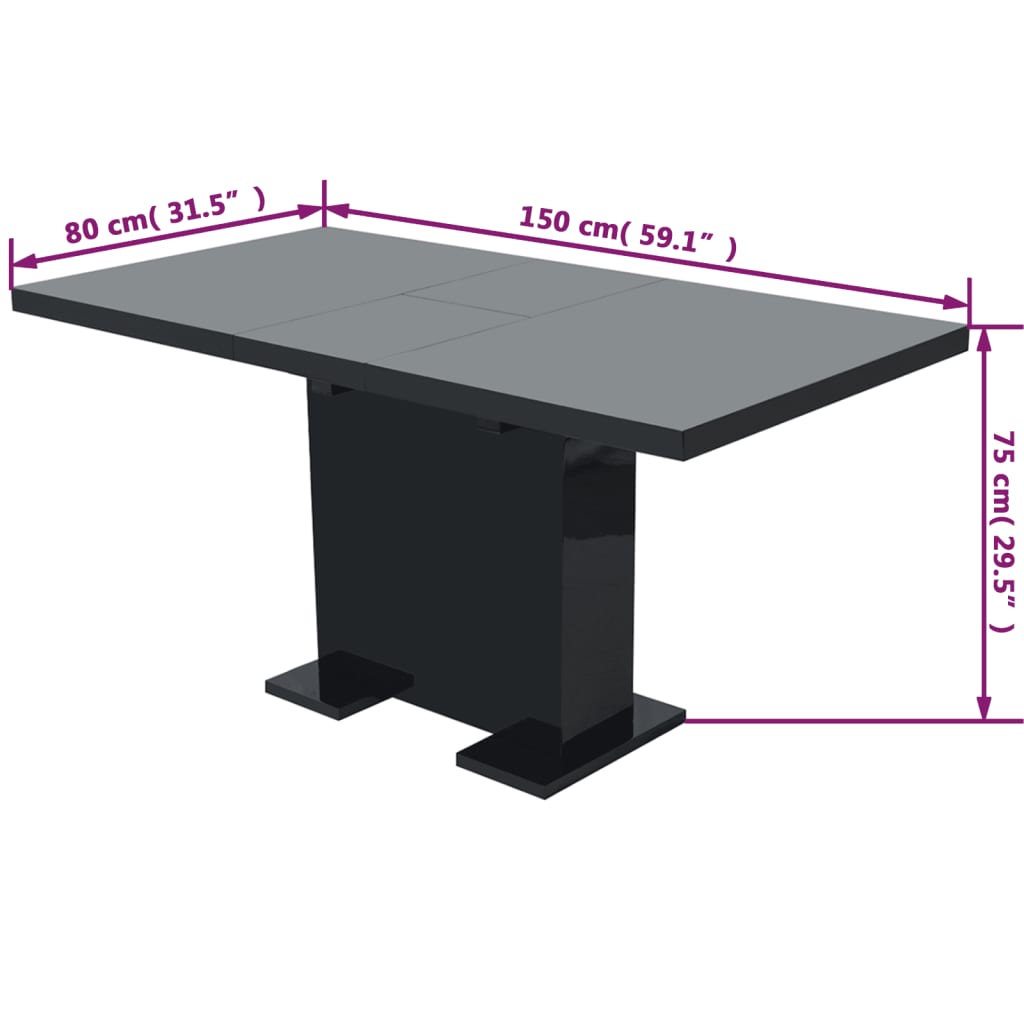vidaXL magasfényű fekete kihúzható étkezőasztal
