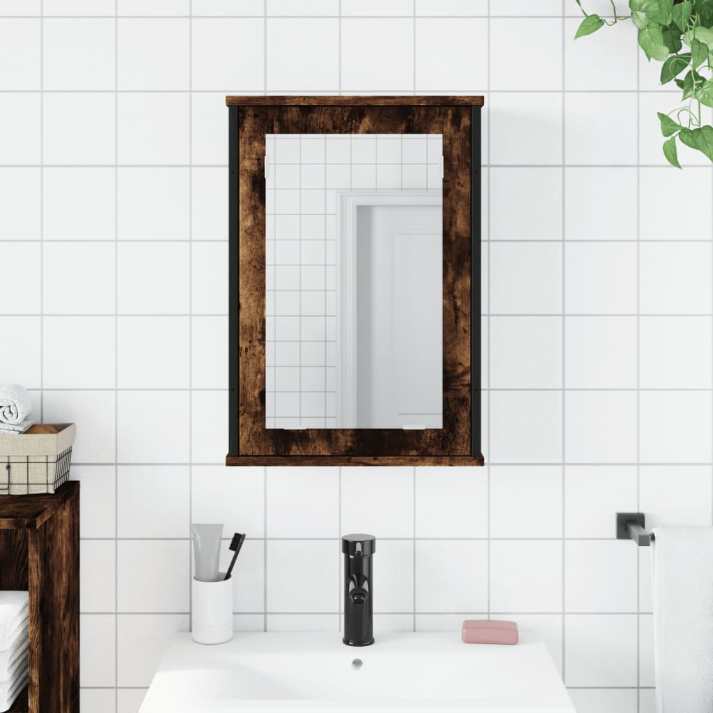 vidaXL füstölt tölgy szerelt fa tükrös fürdőszobaszekrény 42x12x60 cm