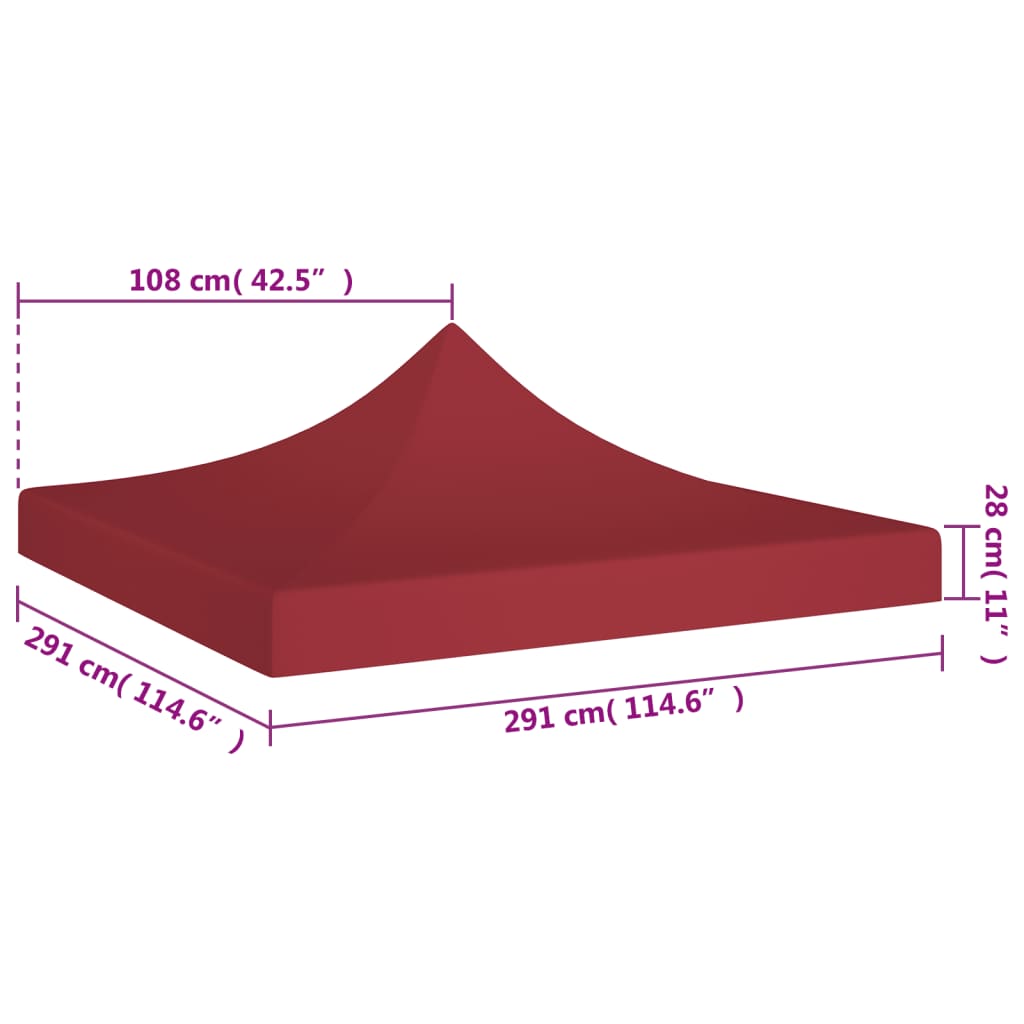 vidaXL burgundi vörös tető partisátorhoz 3 x 3 m 270 g/m²