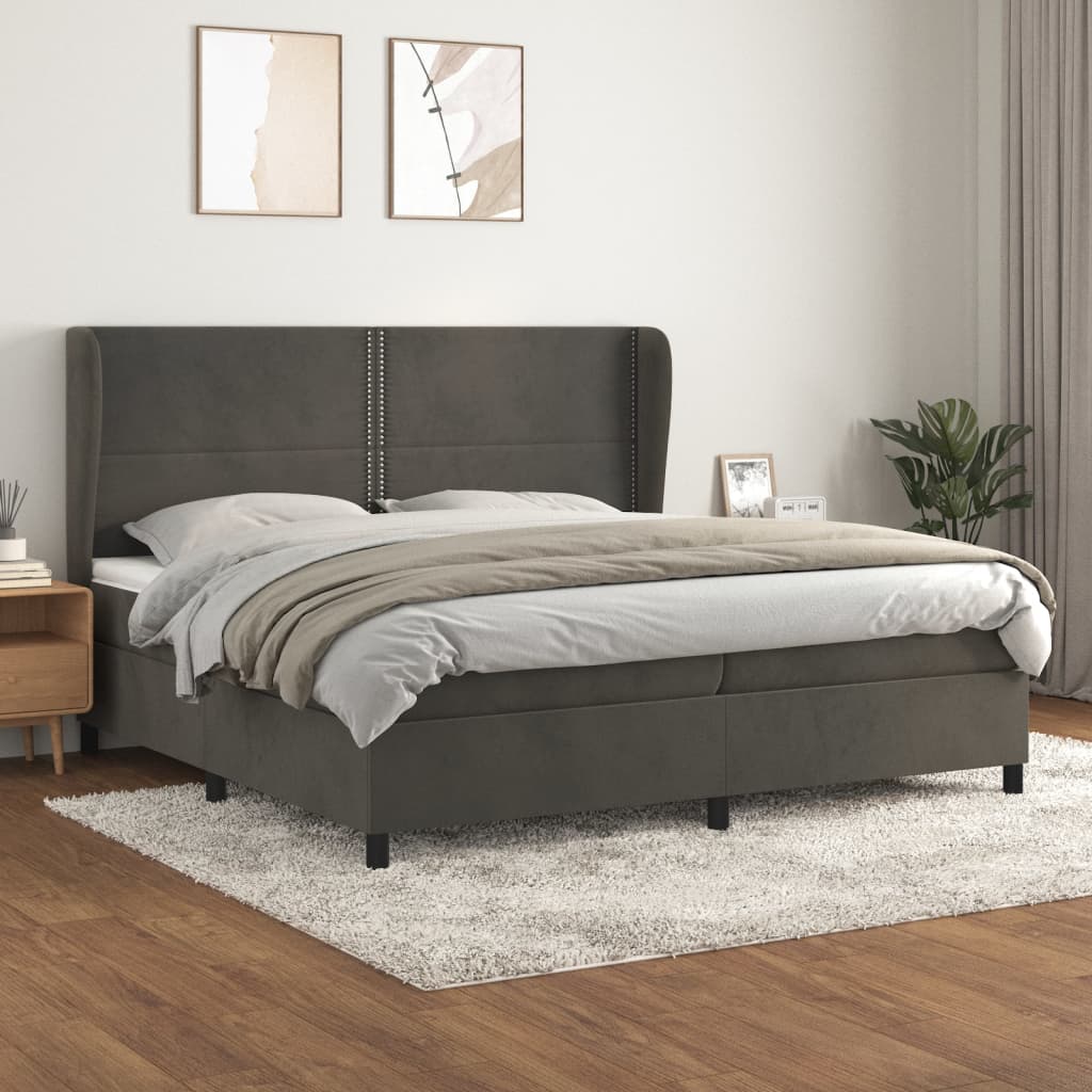 vidaXL sötétszürke bársony rugós ágy matraccal 200x200 cm