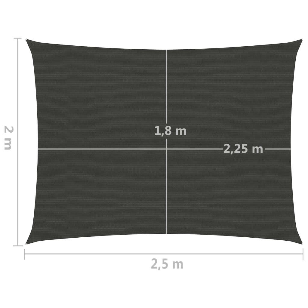 vidaXL antracitszürke HDPE napvitorla 160 g/m² 2 x 2,5 m