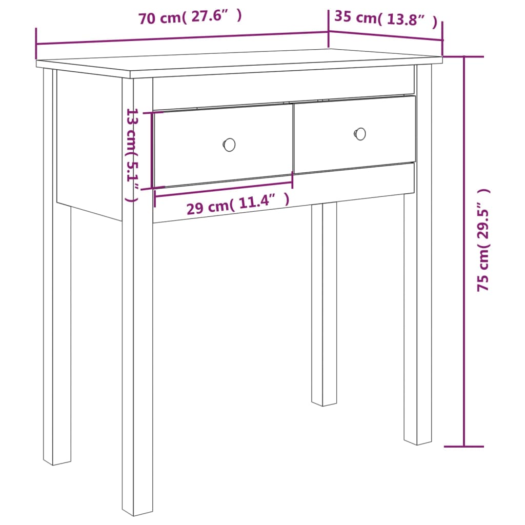 vidaXL fehér tömör fenyőfa tálalóasztal 70 x 35 x 75 cm