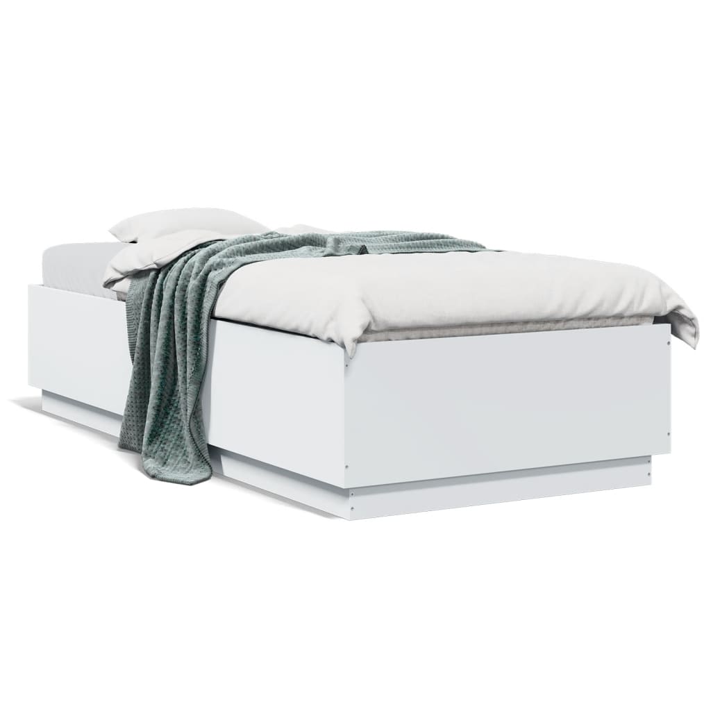 vidaXL fehér szerelt fa ágykeret LED-del 90 x 200 cm