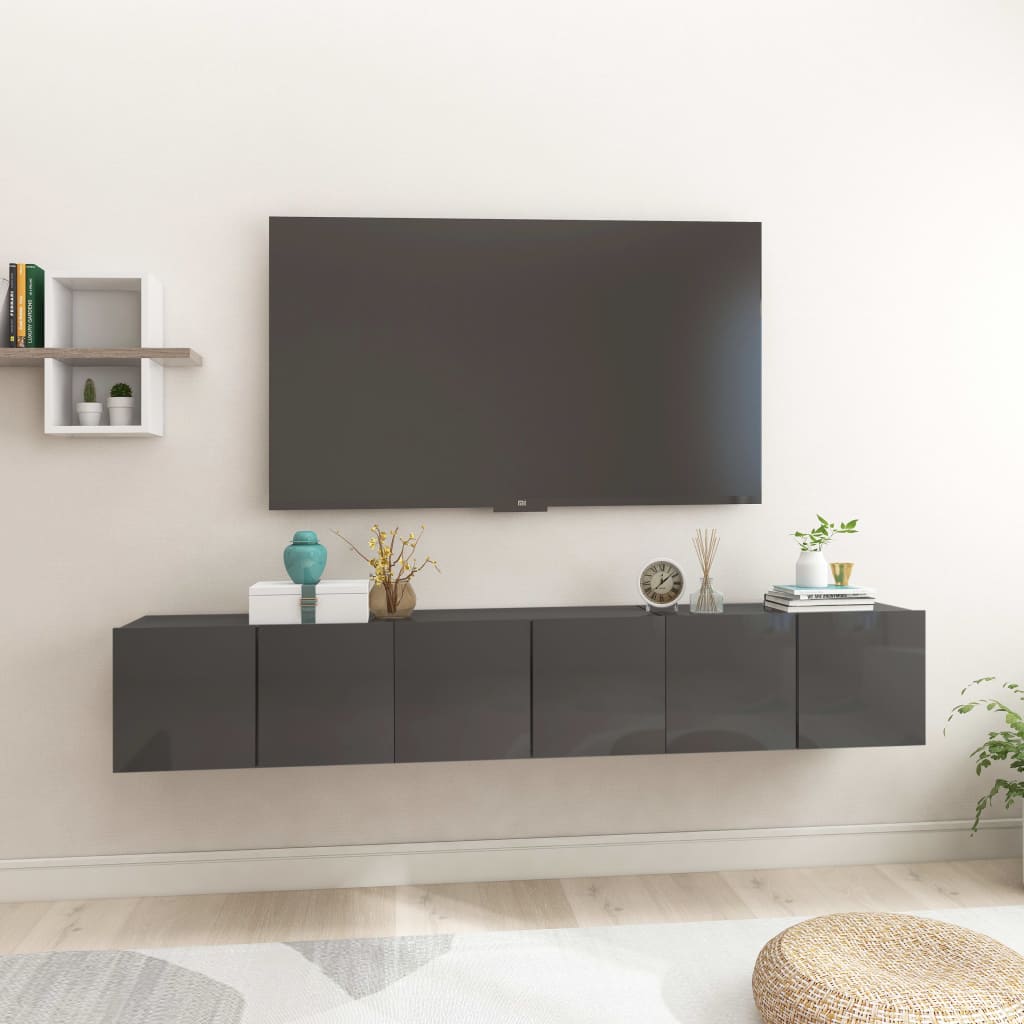 vidaXL 3 db magasfényű szürke függő TV-szekrény 60 x 30 x 30 cm