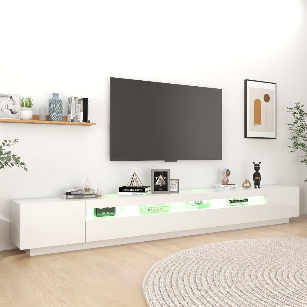 vidaXL magasfényű fehér TV-szekrény LED-lámpákkal 300 x 35 x 40 cm