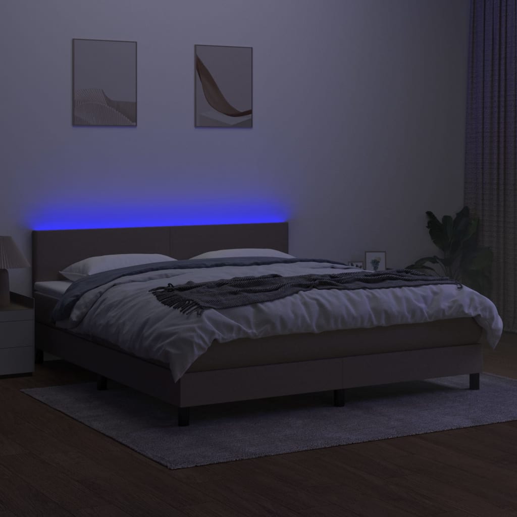 vidaXL tópszínű szövet rugós és LED-es ágy matraccal 160x200 cm