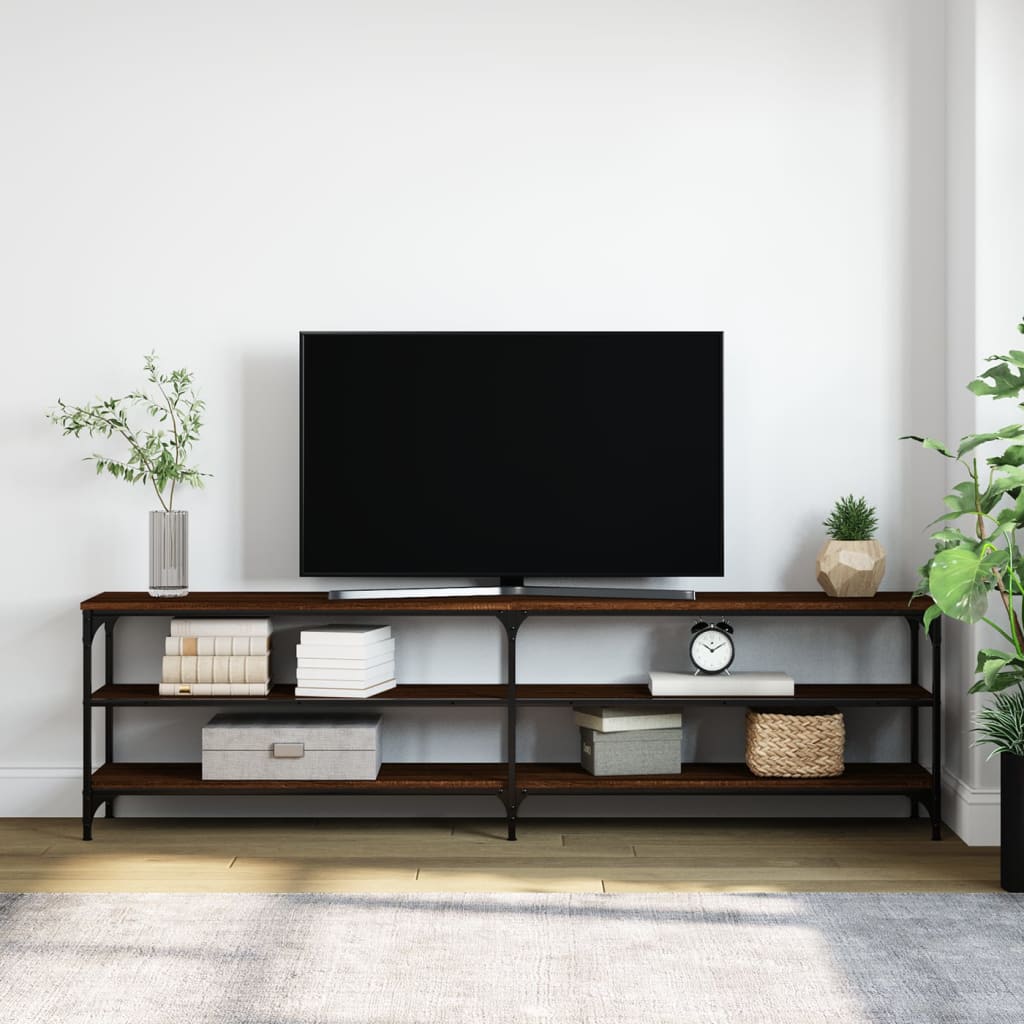 vidaXL barna tölgyszínű szerelt fa és fém TV-szekrény 180x30x50 cm