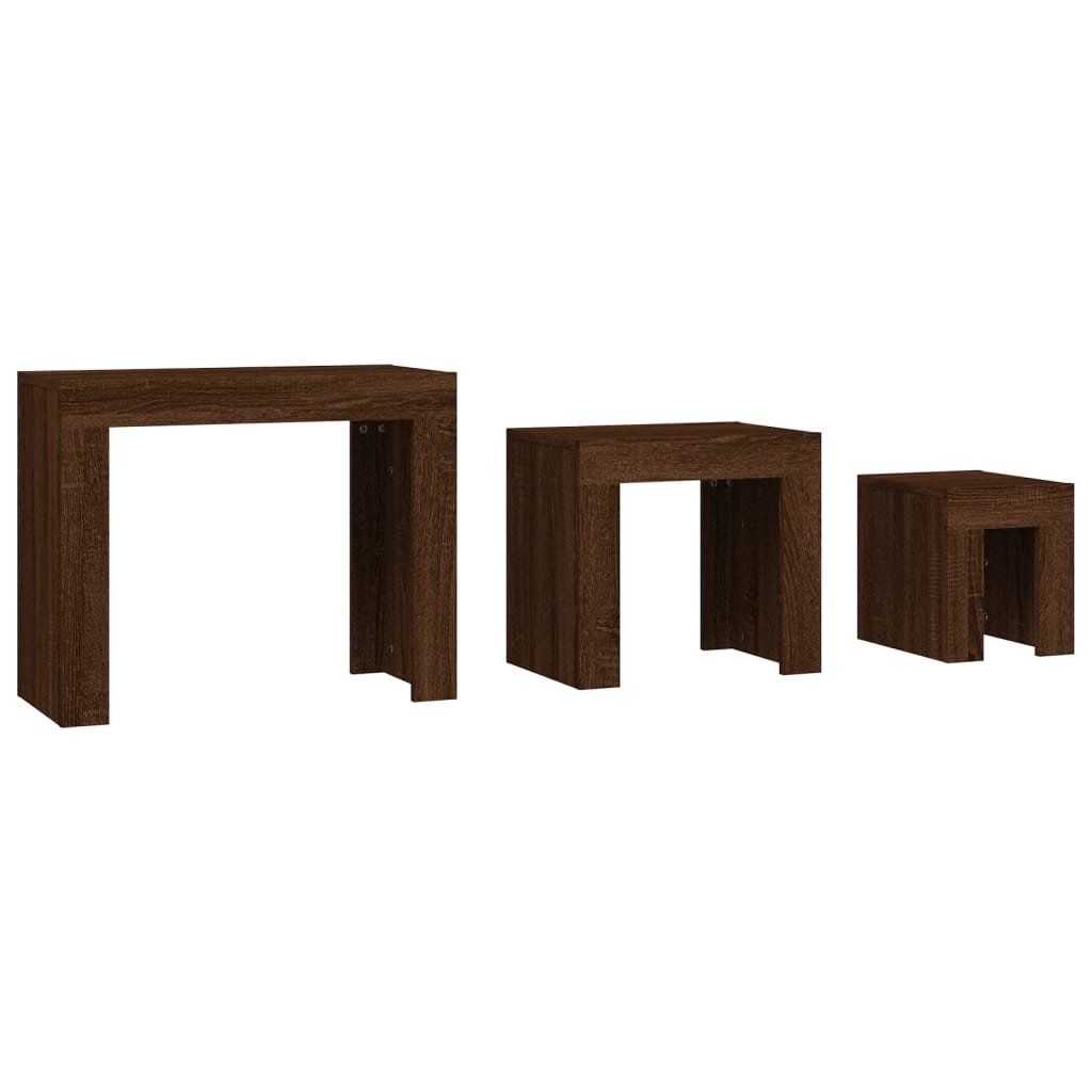 vidaXL 3 db barna tölgy színű szerelt fa rakásolható dohányzóasztal