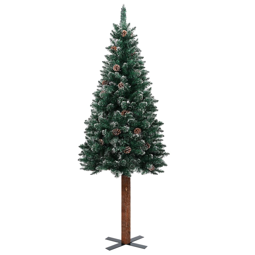 vidaXL zöld vékony karácsonyfa valódi fával és fehér hóval 210 cm