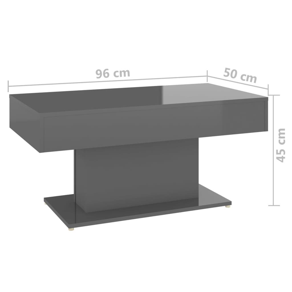 vidaXL magasfényű szürke forgácslap dohányzóasztal 96 x 50 x 45 cm