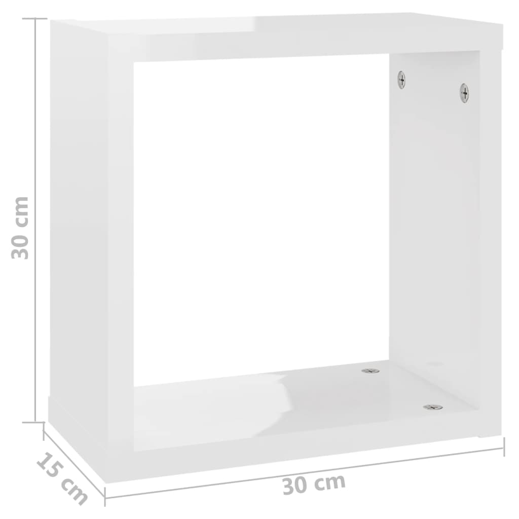 vidaXL 4 db magasfényű fehér fali kockapolc 30 x 15 x 30 cm