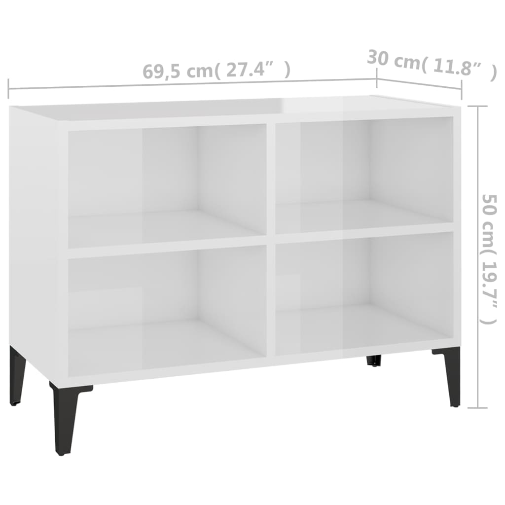 vidaXL magasfényű fehér TV-szekrény fémlábakkal 69,5 x 30 x 50 cm