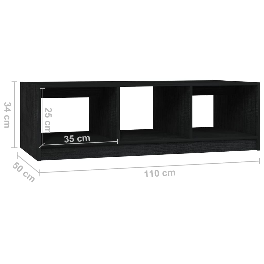 vidaXL fekete tömör fenyőfa dohányzóasztal 110 x 50 x 34 cm