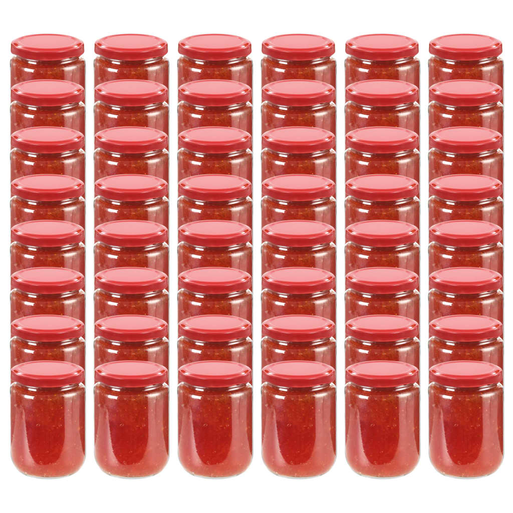 vidaXL 48 db 230 ml-es befőttesüveg piros tetővel
