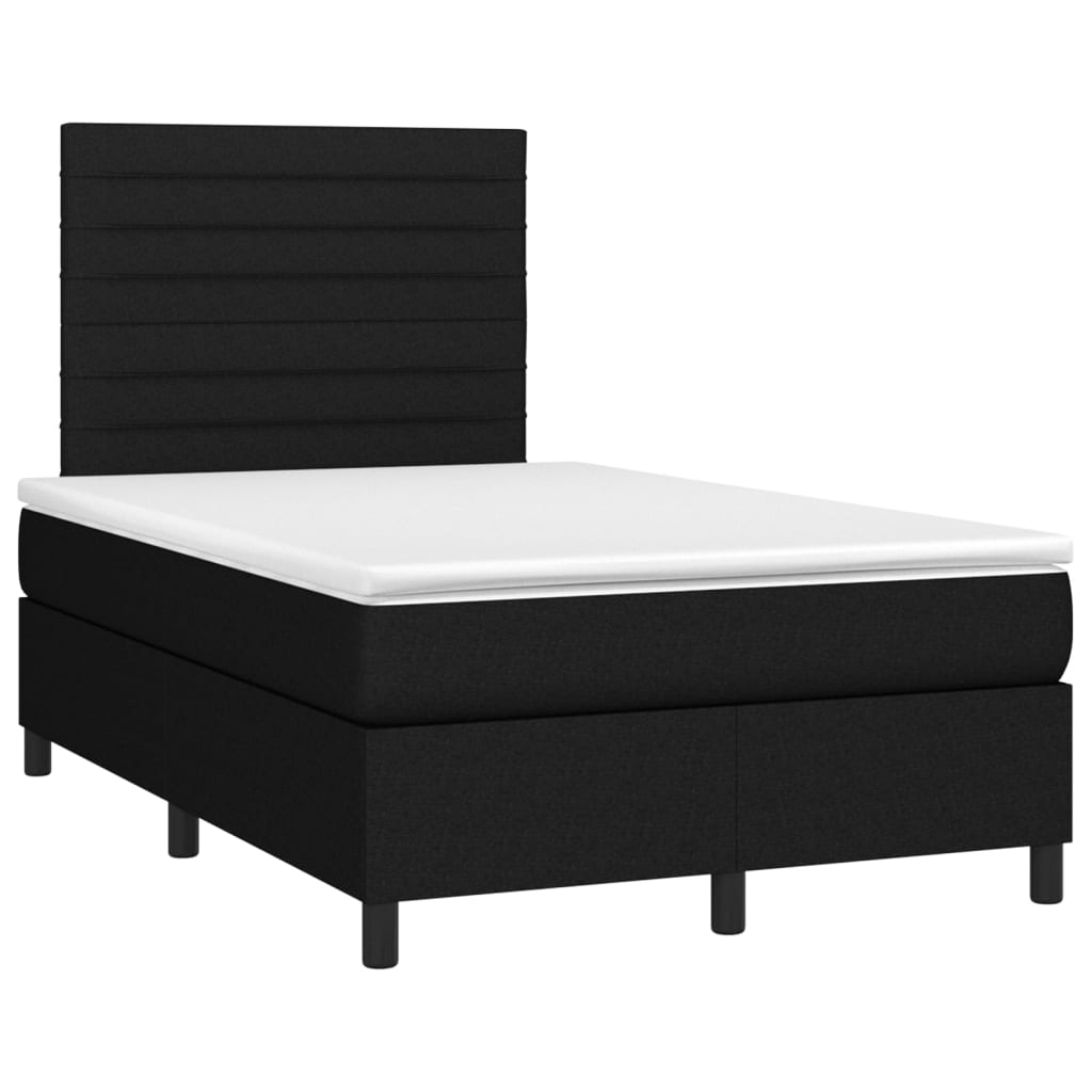vidaXL fekete szövet rugós és LED-es ágy matraccal 120 x 200 cm
