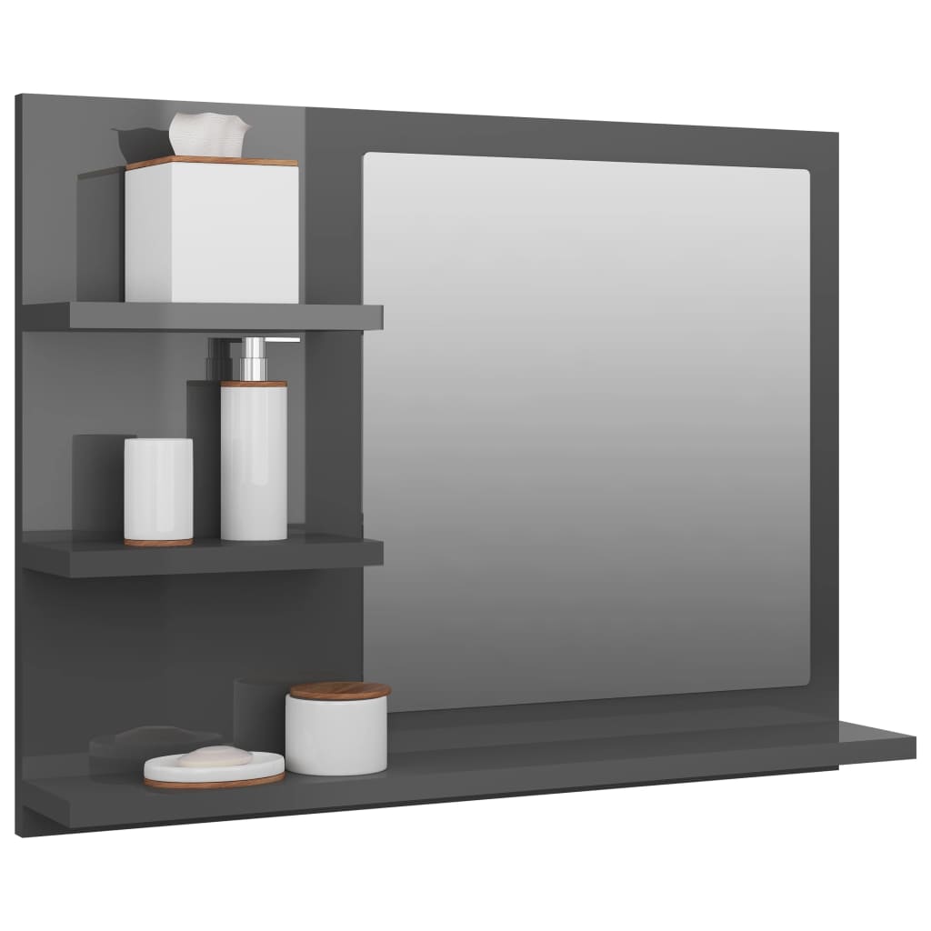 vidaXL magasfényű szürke forgácslap fürdőszobai tükör 60x10,5x45 cm